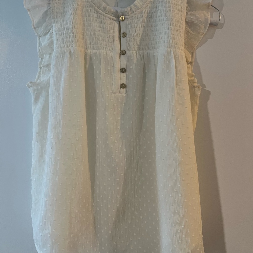 LOFT Cream Ruffle Sleeve Blouse